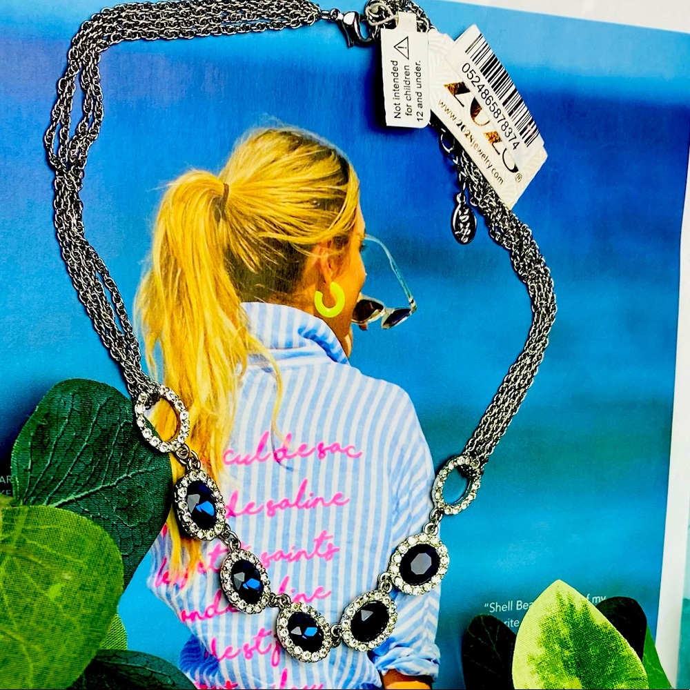 SilverTone Sapphire Bluew/Crystal Accents Necklace